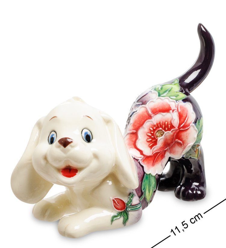 Статуэтка из фарфора игривый щенок, роспись подсолнух Pavone JP-101/14