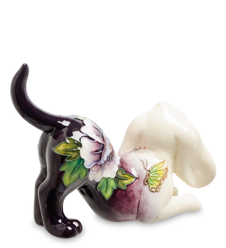 Статуэтка из фарфора игривый щенок, роспись подсолнух Pavone JP-101/14, фотография со спины