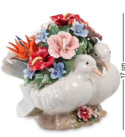 Музыкальная статуэтка из керамики Голуби в цветах