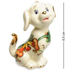 Статуэтка из фарфора Маленький Белая Собачка с цветами