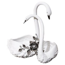 Ваза для конфет Пара лебедей, серебряный декор