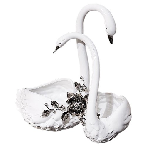 Ваза для конфет Пара лебедей, серебряный декор