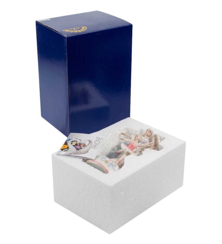 Музыкальная Статуэтка из фарфора Ангел и балерина Pavone CMS-19/26, фотография в упаковке
