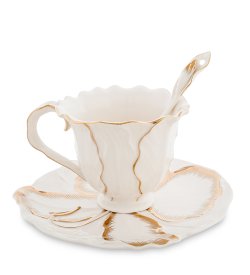 Чайная пара из фарфора с ложечкой Лилия