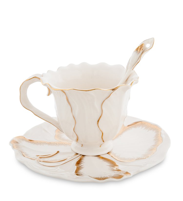 Чайная пара из фарфора с ложечкой Лилия Pavone FM-01/10