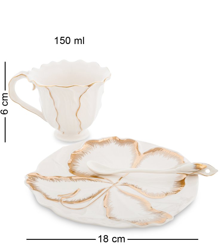 Чайная пара из фарфора с ложечкой Лилия Pavone FM-01/10, фотография сбоку