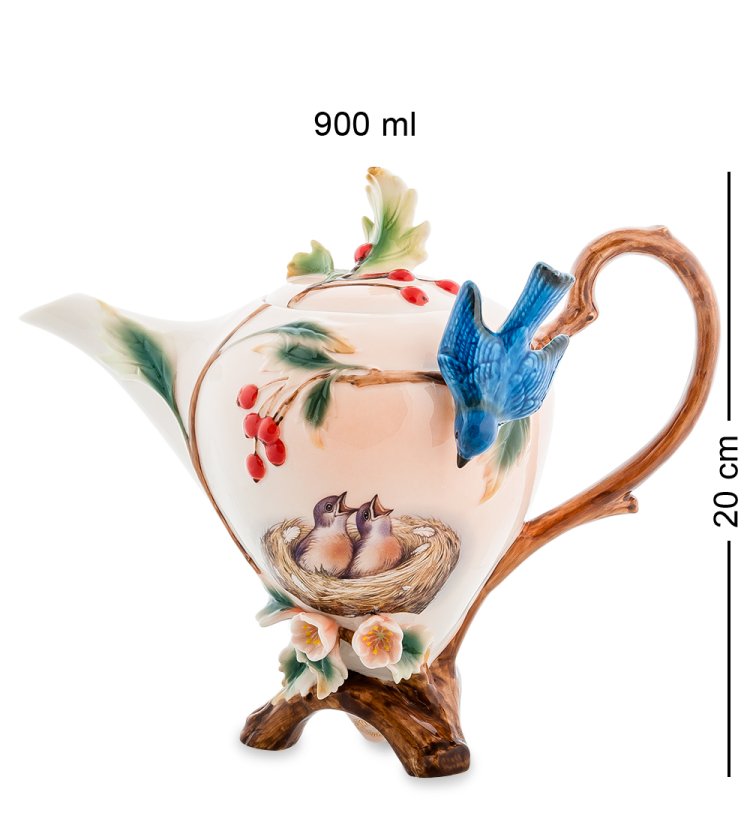 Заварочный чайник из фарфора Голубые птицы Pavone FM-80/ 1