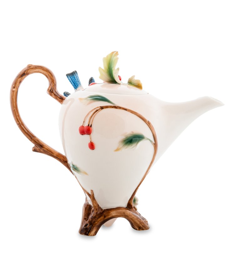 Заварочный чайник из фарфора Голубые птицы Pavone FM-80/ 1, фотография сбоку