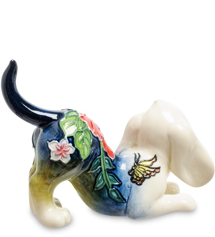 Статуэтка из фарфора игривая собачка с поднятым хвостиком Pavone JP-101/15, фотография со спины