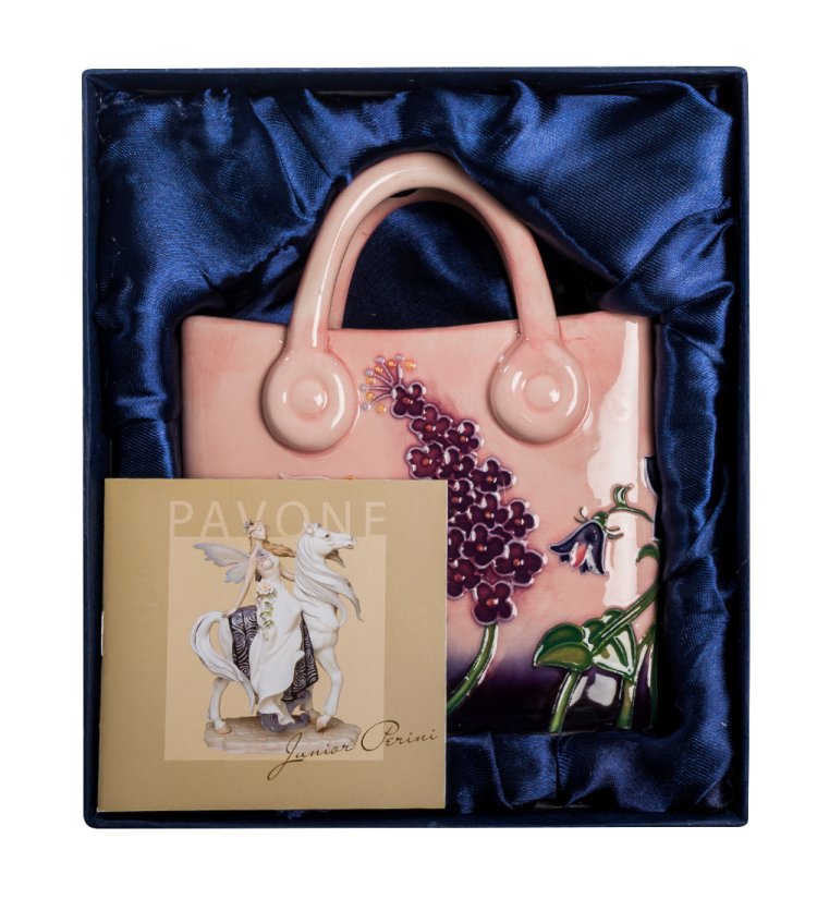 Фиолетовая Ваза-кашпо из фарфора в виде Сумочки Pavone JP-800/16, фотография в коробке