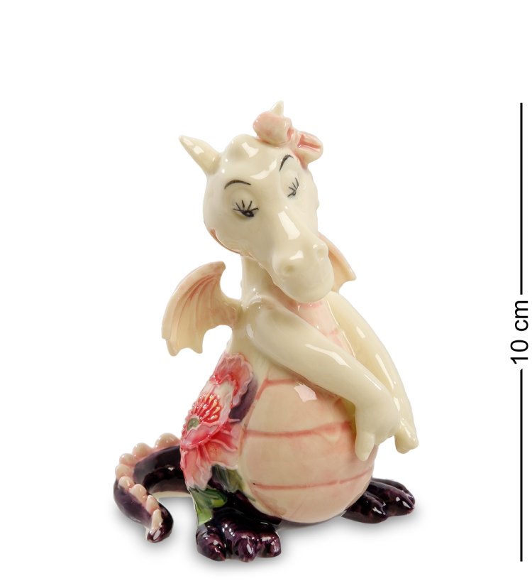 Статуэтка из фарфора Дракон Девочка с цветком на лапке Pavone JP-41/10