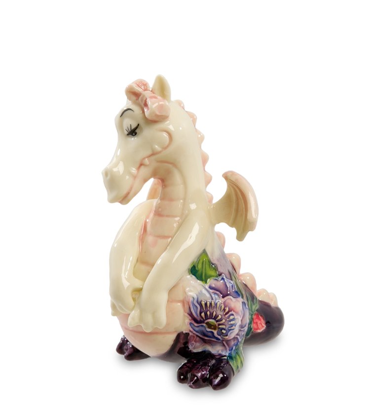 Статуэтка из фарфора Дракон Девочка с цветком на лапке Pavone JP-41/10, вид профиль