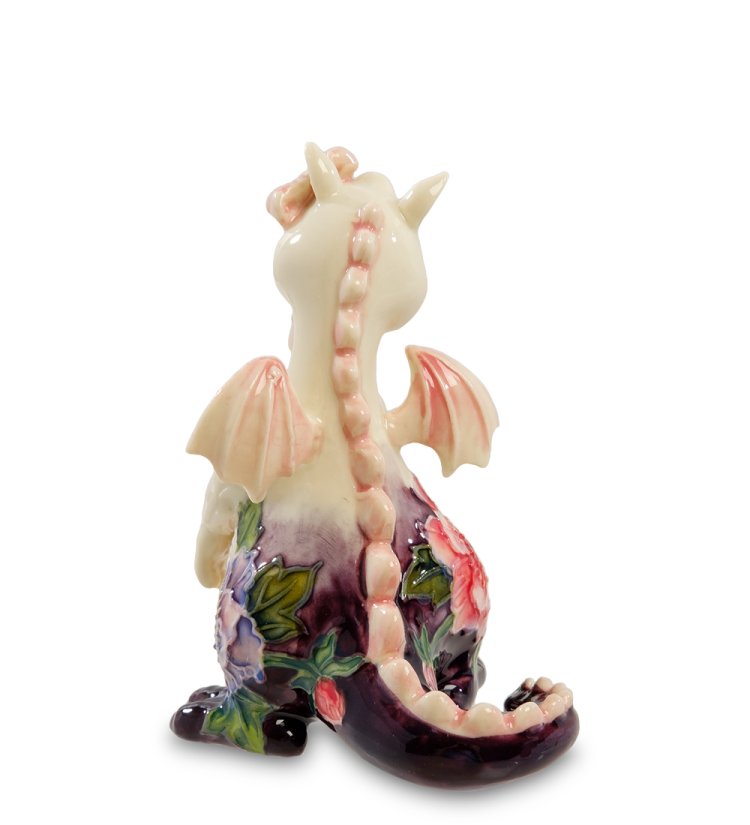 Статуэтка из фарфора Дракон Девочка с цветком на лапке Pavone JP-41/10, оборотная сторона