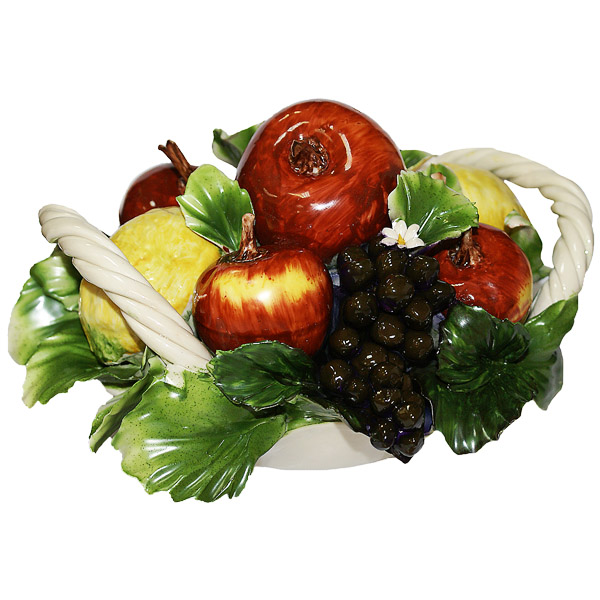 Фарфоровая статуэтка Декоративная корзина с ручками Набор Фруктов Artigiano Capodimonte F/62