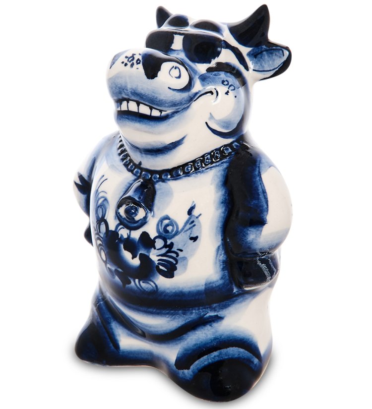 Фигурка Бык Голубая гжель ГЛ-658, фотография сбоку