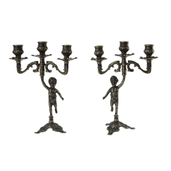 Комплект из двух канделябров на 3 свечи Амур, антик