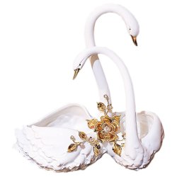 Ваза для конфет Пара лебедей, золотой декор