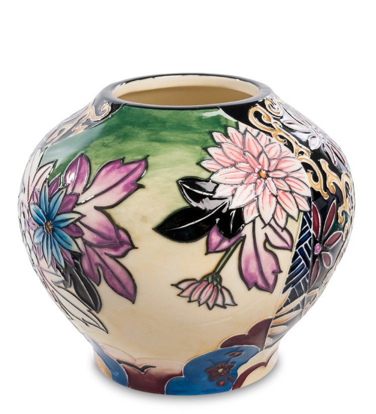 Ваза в форме шара из фарфора цветущие цветы Pavone JP-24/28, фотография с обратной стороны