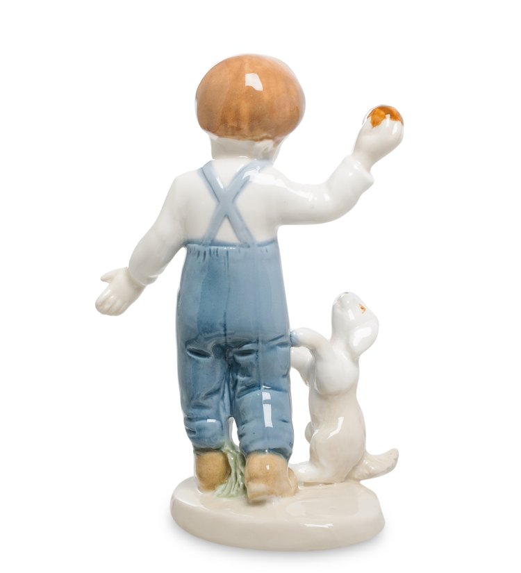Статуэтка из фарфора Мальчик с щенком Valerio Sole VS-312, фотография со спины