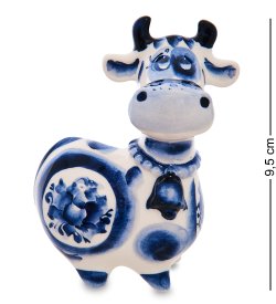 Статуэтка Корова с колокольчиком символ 2021 года - Голубая гжель