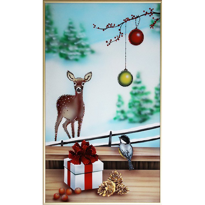 Композиция из трех картин (триптих) Зимние краски c кристаллами Swarovski