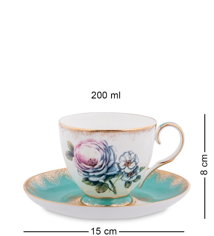 Чайный набор на 2 персоны из фарфора Цветок Неаполя Pavone JK- 23, фотография чайной пары