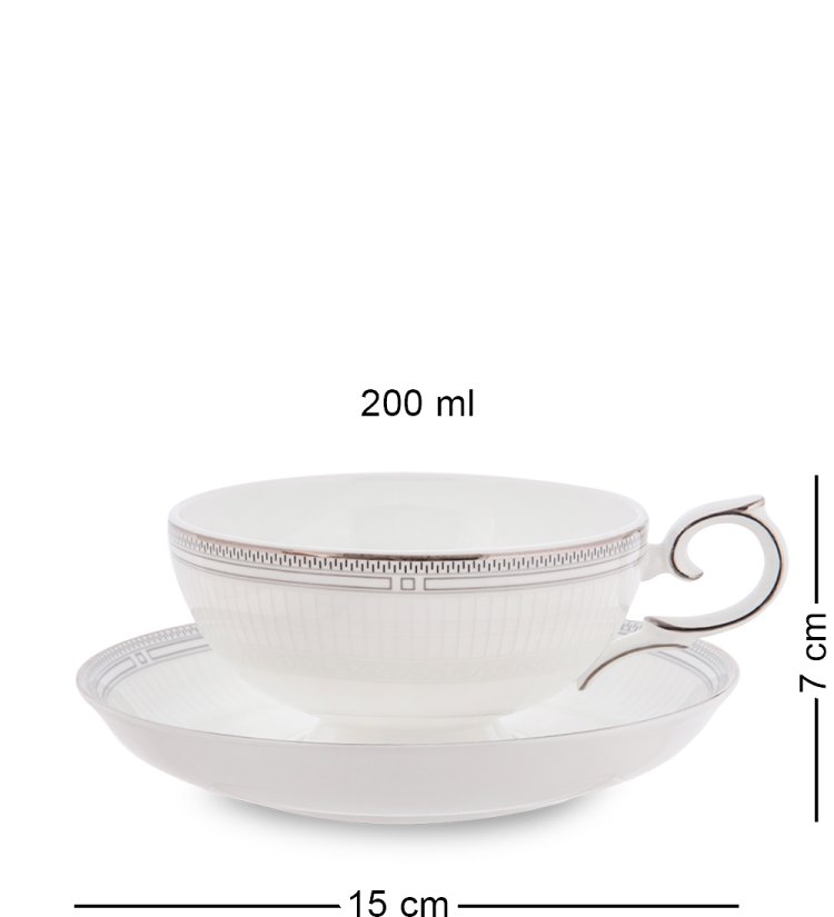 Чайная пара с чайником из фарфора Венецианская Классика Pavone JK-110, фотография чашки и блюдца