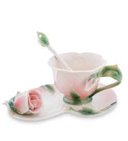 Чайная пара из фарфора с ложечкой Роза