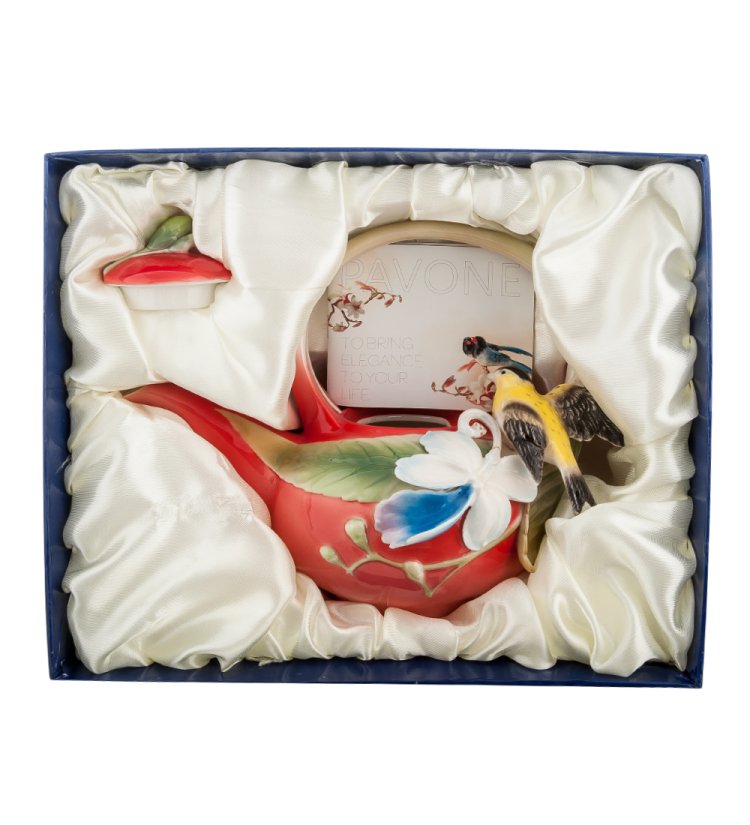 Заварочный чайник из фарфора Иволга и Орхидея Pavone FM-81/ 1, фотография в упаковке