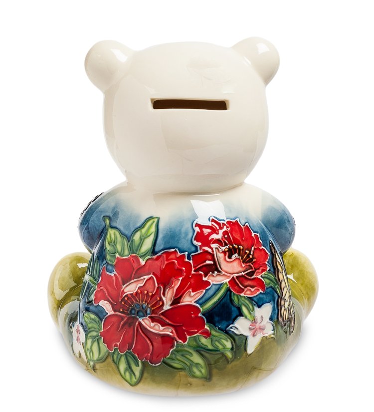 Копилка из фарфора Мишка с красным цветком Pavone JP-158/10, вид сзади