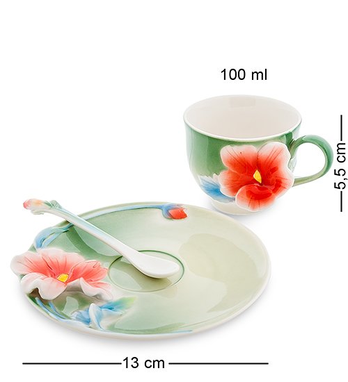 Кофейная пара из фарфора с ложечкой Мальва Pavone FM-60/ 3, разборный вид
