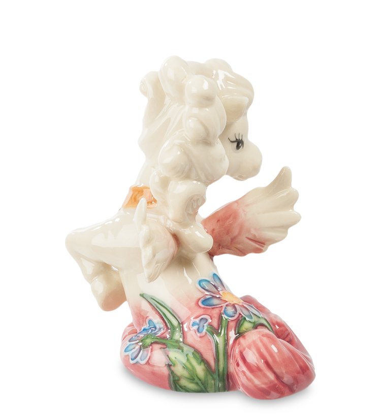 Статуэтка из фарфора Лошадка-ангелочек с синим цветочком Pavone JP-61/29, оборотная сторона