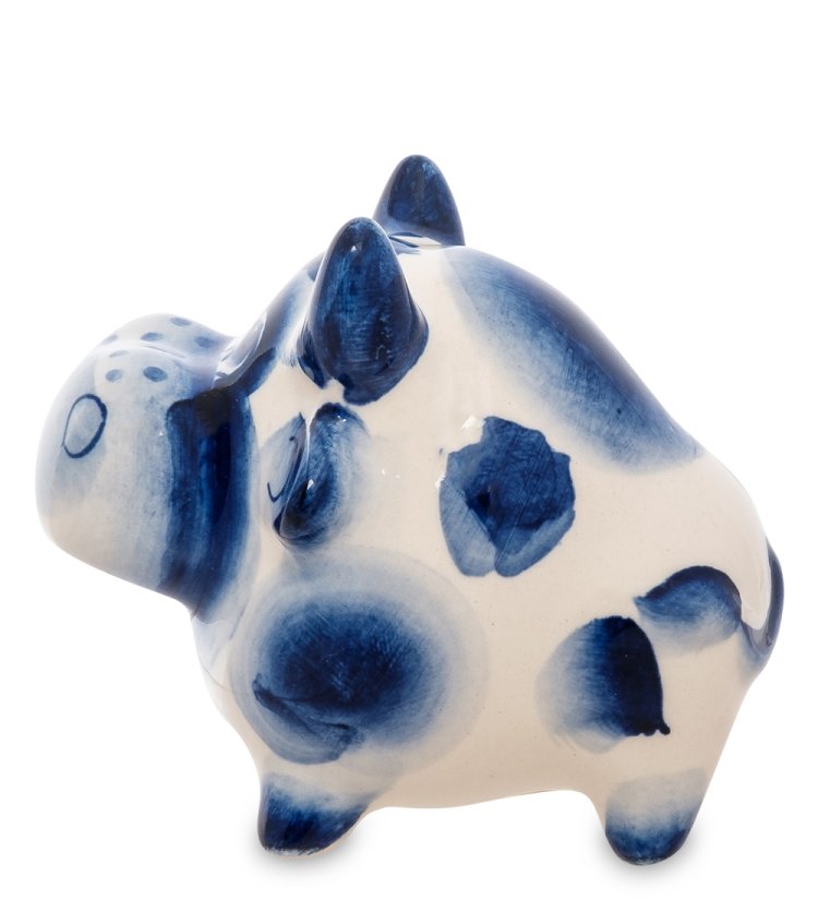 Статуэтка Бык Буян символ 2021 года - голубая гжель ГЛ-640, фотография сбоку