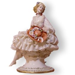 Статуэтка из фарфора Дама со шляпой на подставке