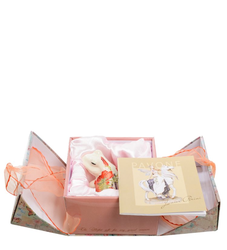 Статуэтка из фарфора Белая Лягушка с цветком Pavone JP-155/ 4, фотография в упаковке