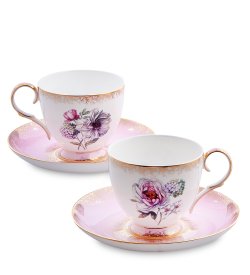 Чайный набор на 2 персоны из фарфора Цветок Неаполя, розовый