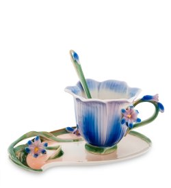 Чайная пара из фарфора с ложечкой Колокольчик
