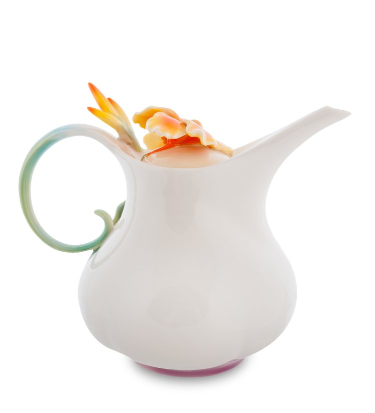 Заварочный чайник из фарфора Лягушки и цветы канны Pavone FM-82/ 1, фотография сбоку