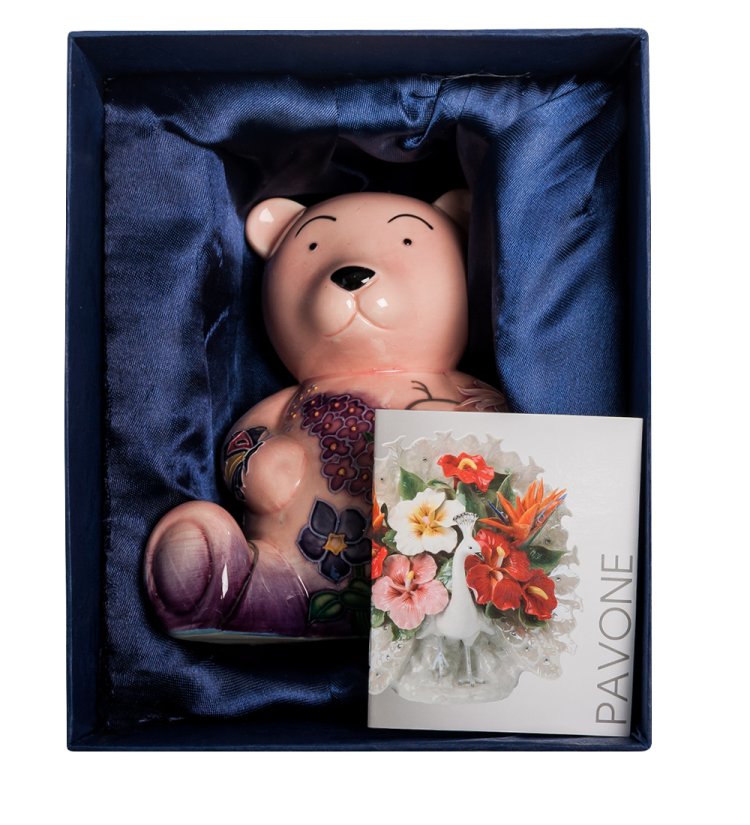 Копилка из фарфора Мишка с сиренью Pavone JP-158/11, упаковочный вид