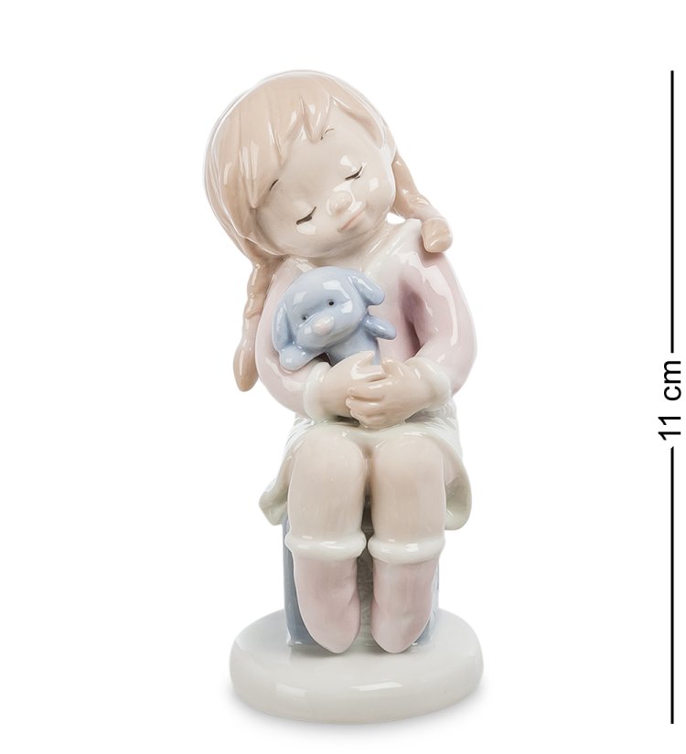 Фигурка из фарфора Девочка на кубике с мягкой игрушкой Pavone JP-45/ 5