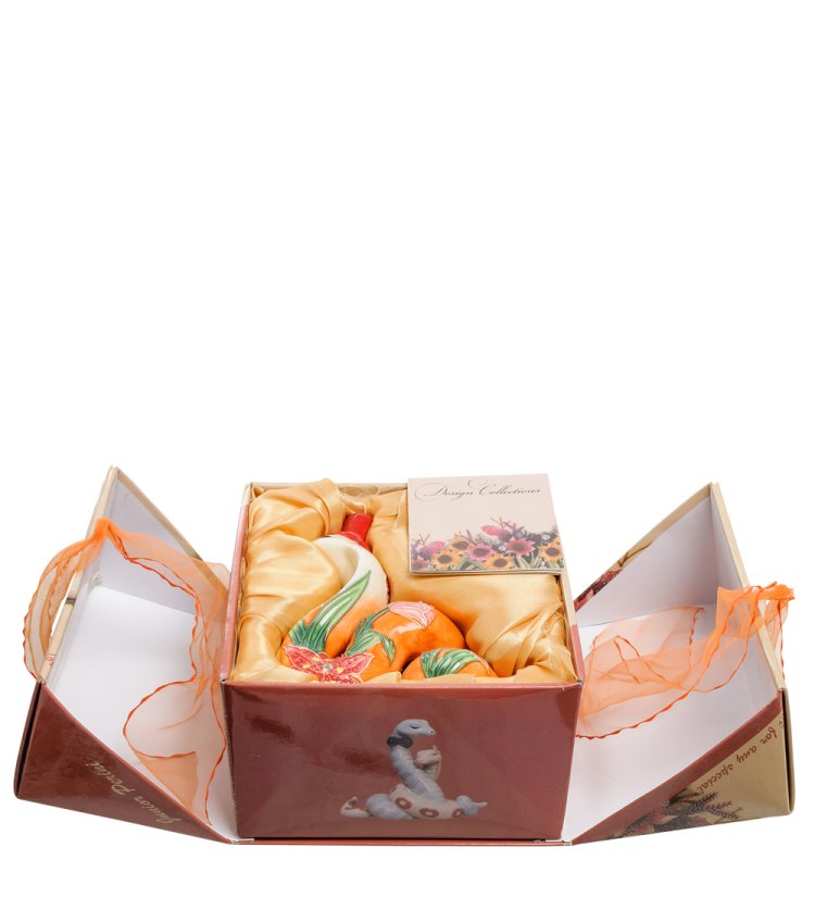 Фигурка из фарфора Оранжевая Змея в шляпке Pavone JP-51/18, фотография в упаковке