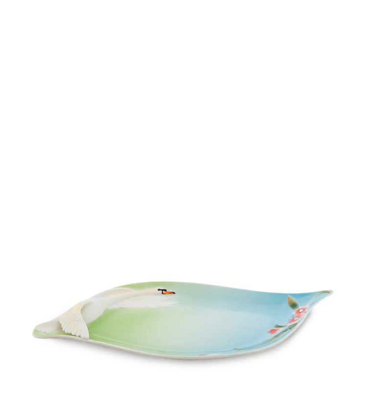 Овальное Блюдо в виде Листа из фарфора Лебеди Pavone FM-76/ 7, фотография сбоку