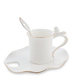 Кофейная пара из фарфора с ложечкой Бамбук