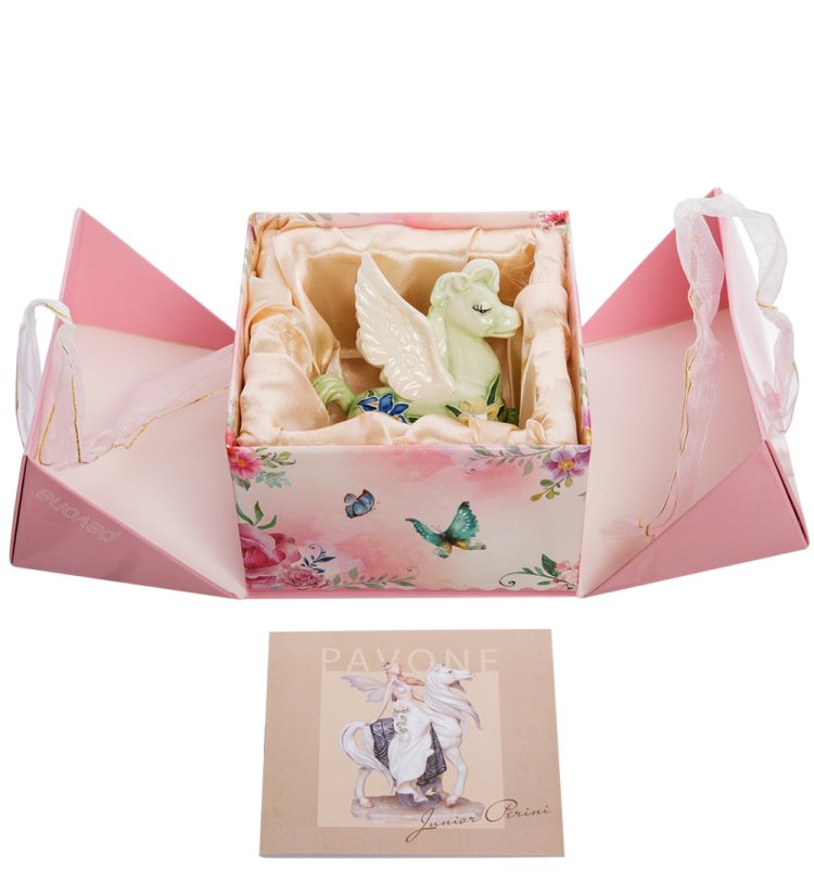 Статуэтка из фарфора Лошадка-ангелочек гуляет по травке Pavone JP-61/30, упаковочный вид