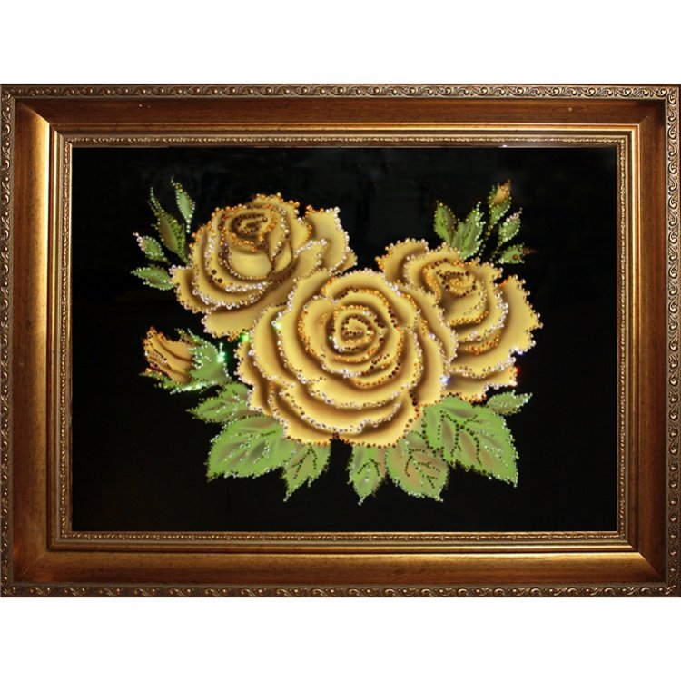 Картина Розы медовые c кристаллами Swarovski в багете