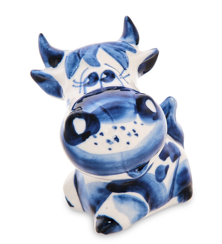 Статуэтка Бык Серафим символ 2021 года Голубая гжель ГЛ- 05