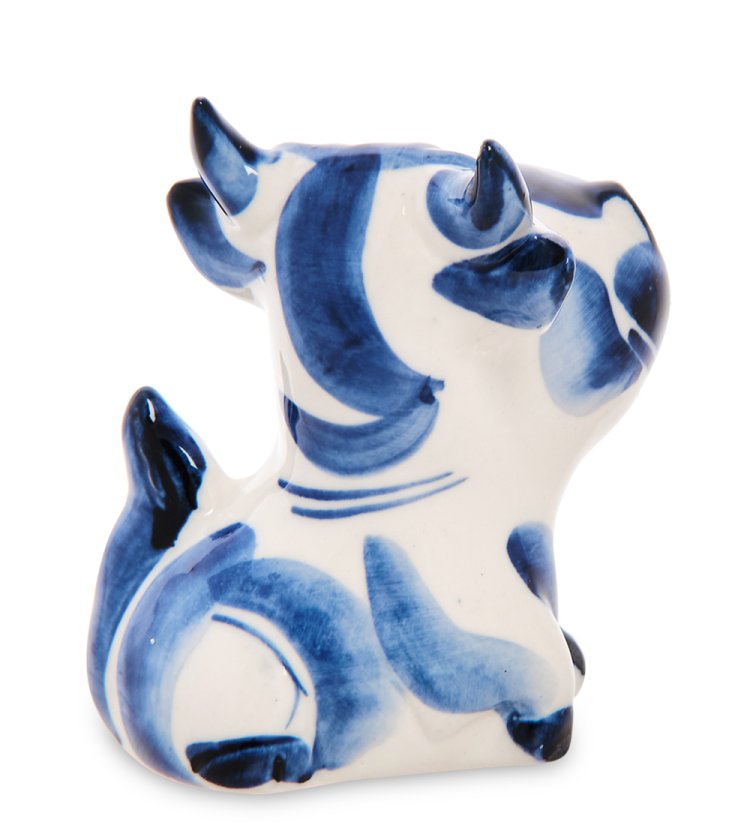 Статуэтка Бык Серафим символ 2021 года Голубая гжель ГЛ- 05, фотография со спины