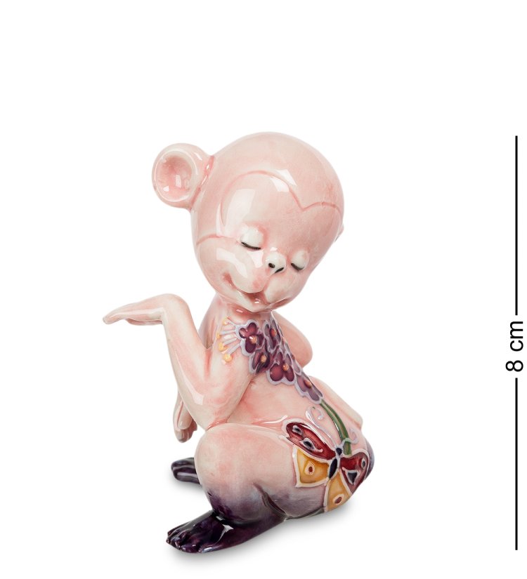 Статуэтка из фарфора Розовая Обезьяна с бабочкой Pavone JP-81/13