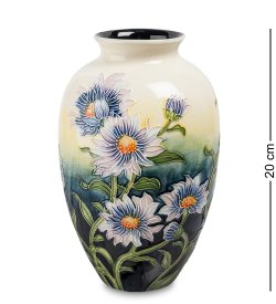 Низкая ваза для цветов из фарфора Хризантема