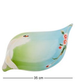 Большое Блюдо в виде Листа из фарфора Лебеди